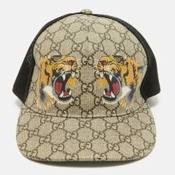 Gucci Beige/Black Tiger Print GG Supreme Canvas & Mesh Baseball Cap M