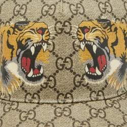 Gucci Beige/Black Tiger Print GG Supreme Canvas & Mesh Baseball Cap M