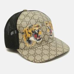 Gucci Beige/Black Tiger Print GG Supreme Canvas & Mesh Baseball Cap M
