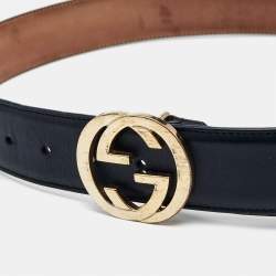 Gucci Black Leather GG Marmont Buckle Belt 95CM