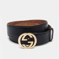 Gucci Black Leather GG Marmont Buckle Belt 95CM