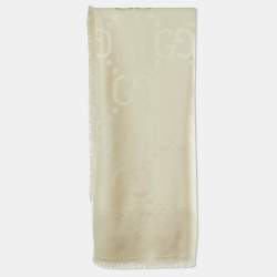 Gucci Cream GG Jacquard Silk & Wool Shawl