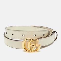 Gucci Off White Leather GG Marmont Slim Belt 75 CM