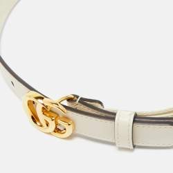 Gucci Off White Leather GG Marmont Slim Belt 75 CM