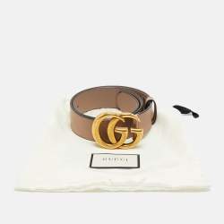 Pre Owned Gucci Dusty Pink Leather GG Marmont Buckle Belt 70 CM