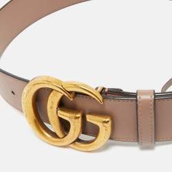 Pre Owned Gucci Dusty Pink Leather GG Marmont Buckle Belt 70 CM