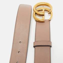 Pre Owned Gucci Dusty Pink Leather GG Marmont Buckle Belt 70 CM