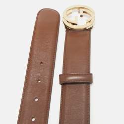 Gucci Brown Leather Interlocking G Buckle Belt 85CM