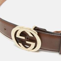 Gucci Brown Leather Interlocking G Buckle Belt 85CM