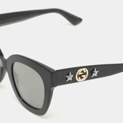 Gucci Black Acetate GG0208S Butterfly Sunglasses 