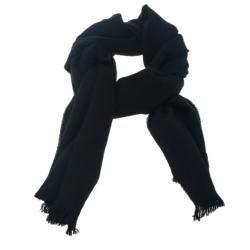 Pre Owned Gucci Black Guccissima Fringed Edge Wool Scarf