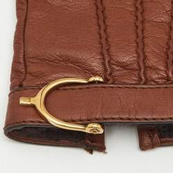 Pre Owned Gucci Brown Leather Gloves Size 7.5