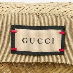 Gucci Beige Horsebit Leather Trim Straw Hat 