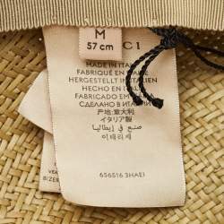 Gucci Beige Horsebit Leather Trim Straw Hat 
