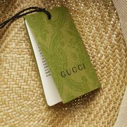 Gucci Beige Horsebit Leather Trim Straw Hat 