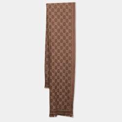 Gucci Light Brown GG Jacquard Wool Knit Scarf 