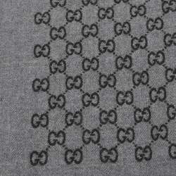 Gucci Grey/Black GG Jacquard Wool Scarf 