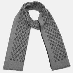 Gucci Grey/Black GG Jacquard Wool Scarf 