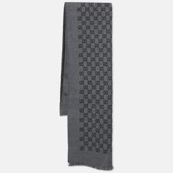 Gucci Grey/Black GG Jacquard Wool Scarf 