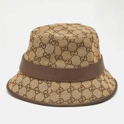 Gucci Beige GG Canvas Leather Trimmed Bucket Hat M