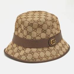 Gucci Beige GG Canvas Leather Trimmed Bucket Hat M