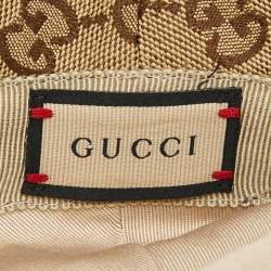 Gucci Beige GG Canvas Leather Trimmed Bucket Hat M