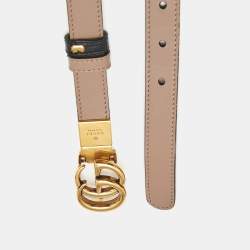 Pre Owned Gucci Beige/Black Leather GG Marmont Slim Reversible Belt 75CM