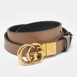 Pre Owned Gucci Beige/Black Leather GG Marmont Slim Reversible Belt 75CM