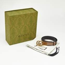Pre Owned Gucci Beige/Black Leather GG Marmont Slim Reversible Belt 75CM