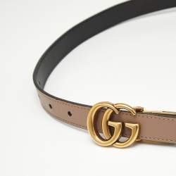 Pre Owned Gucci Beige/Black Leather GG Marmont Slim Reversible Belt 75CM