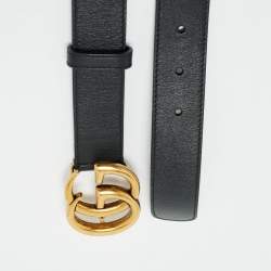 Gucci Black Leather GG Marmont Buckle Belt 85CM