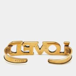 Pre Owned Gucci 'LOVED' Crystal Gold Tone 4 Finger Ring