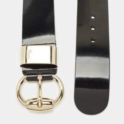 Pre Owned حزام غوتشي جلد براءات اختراع أسود بإبزيم عريض 85 سم