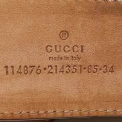 Gucci Brown Web Canvas and Leather Interlocking G Buckle Belt 85CM