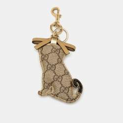Pre Owned Gucci Beige/Brown GG Supreme Canvas Guccioli Oliver Pug Dog Bag Charm