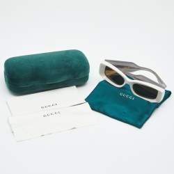 Pre Owned Gucci Ivory White/Black GG1528S Rectangle Sunglasses
