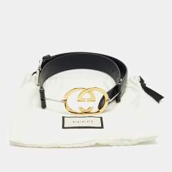 Pre Owned حزام غوتشي إبزيم حرف جي متشابك جلد غوتشيسيما أسود 90 سم