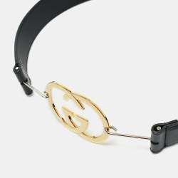 Pre Owned حزام غوتشي إبزيم حرف جي متشابك جلد غوتشيسيما أسود 90 سم