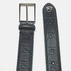Pre Owned Gucci Black Guccissima Leather Interlocking G Buckle Belt 90CM