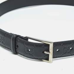Pre Owned Gucci Black Guccissima Leather Interlocking G Buckle Belt 90CM