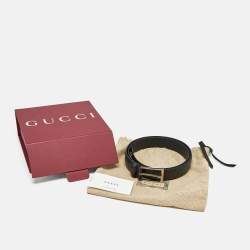 Pre Owned Gucci Black Guccissima Leather Interlocking G Buckle Belt 90CM