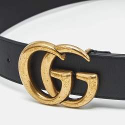 مملوكة مسبقًا حزام غوتشي جلد أسود GG مارمونت 85 سم