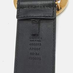 مملوكة مسبقًا حزام غوتشي جلد أسود GG مارمونت 85 سم