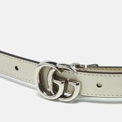 Pre Owned حزام غوتشي جلد أبيض مائل للبيج GG مارمونت نحيف 75 سم