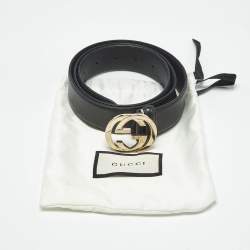 مملوكة مسبقًا Gucci Black Leather Interlocking G Buckle Belt 95 CM