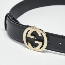 مملوكة مسبقًا Gucci Black Leather Interlocking G Buckle Belt 95 CM