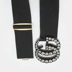Pre Owned Gucci Black Elastic Crystal Embellished Plexiglass GG Marmont Belt 90 CM