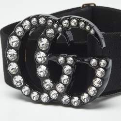 Pre Owned Gucci Black Elastic Crystal Embellished Plexiglass GG Marmont Belt 90 CM