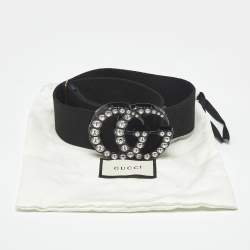 Pre Owned Gucci Black Elastic Crystal Embellished Plexiglass GG Marmont Belt 90 CM