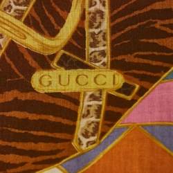 Pre Owned Gucci Pink/Brown Animal Print Cotton Scarf 